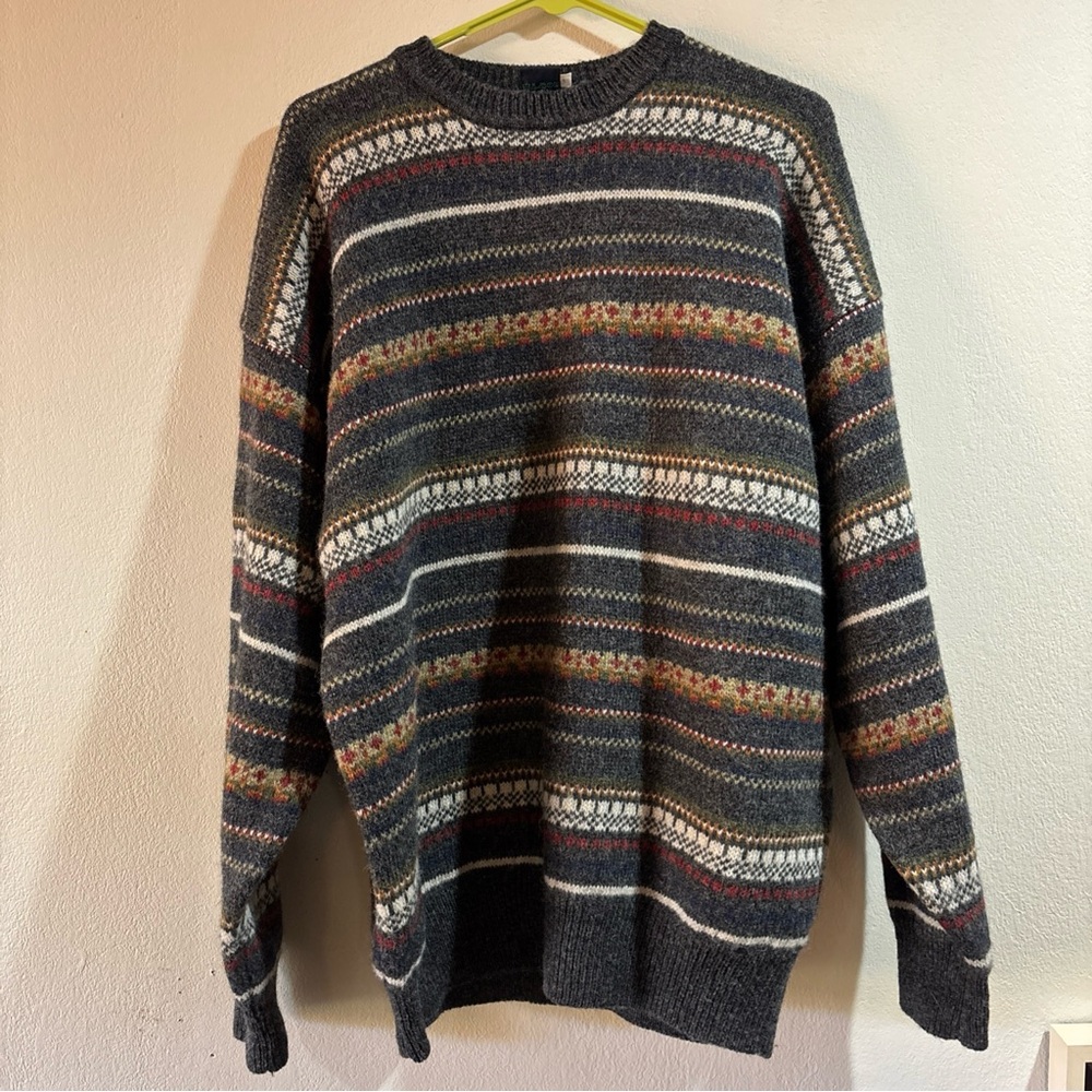 Striped 100% Shetland Wool Knit Sweater Fair Isle EXCELLENT Men’s XL to XXL 56